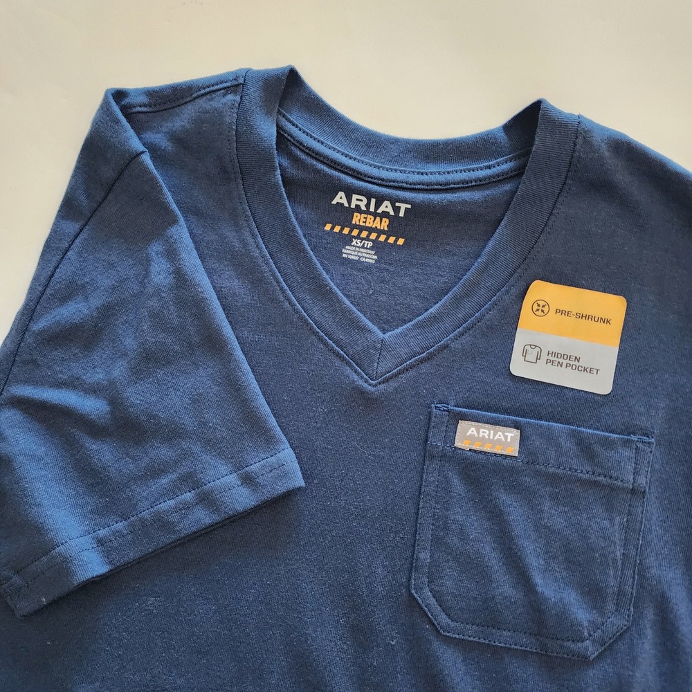 NEW Ariat Rebar blue short‎ sleeve V-neck t-shirt flag back graphic W size XS